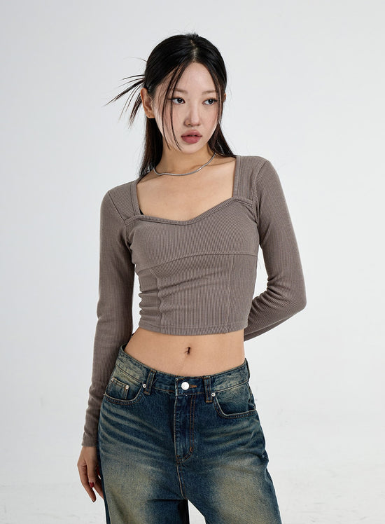 Heart Neck Crop T-Shirt CO11 - Lewkin