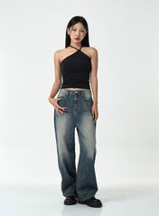 Low Rise Washing Wide Jeans CS14 - Lewkin