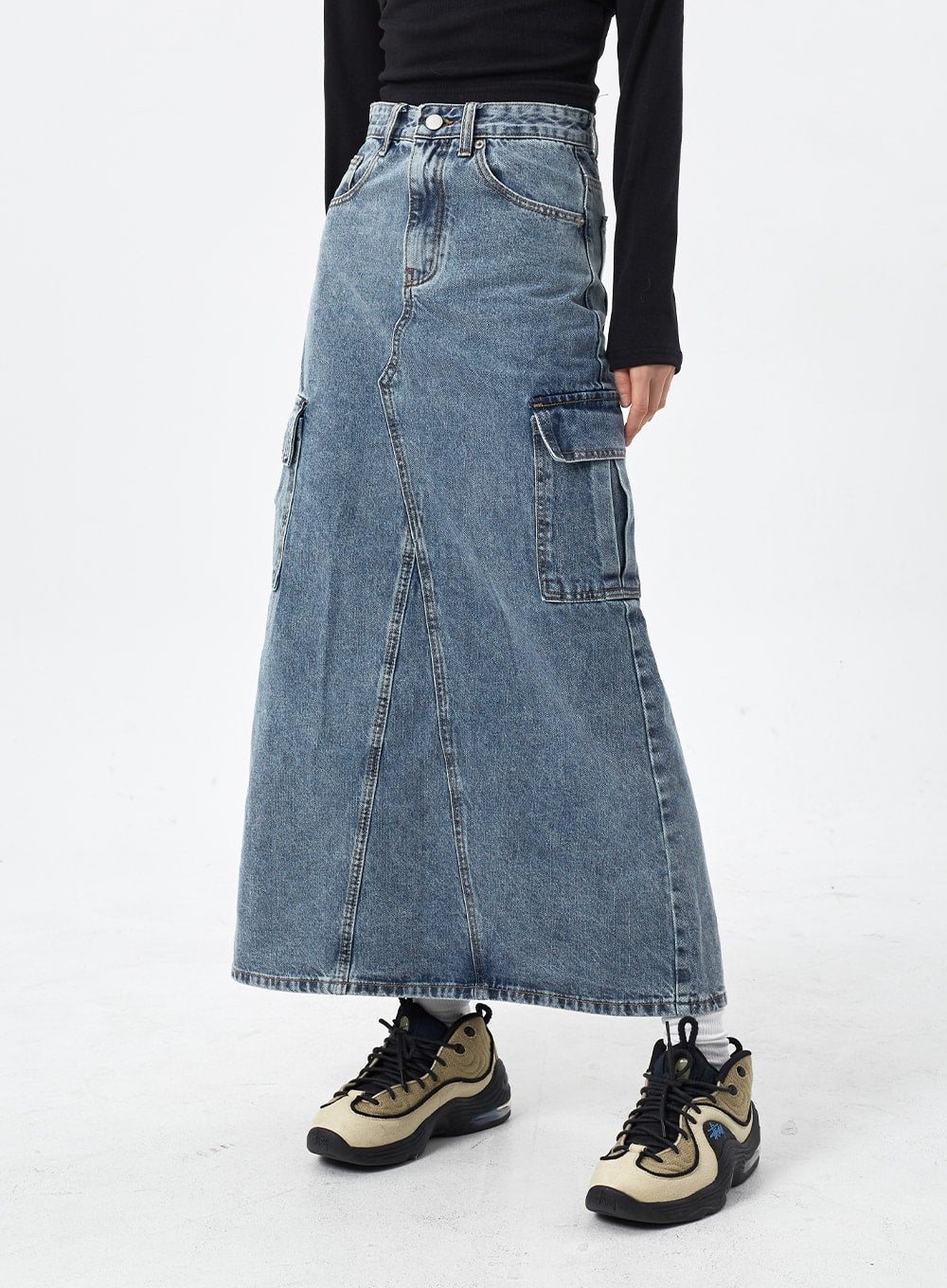 Cargo Denim Maxi Skirt CM310