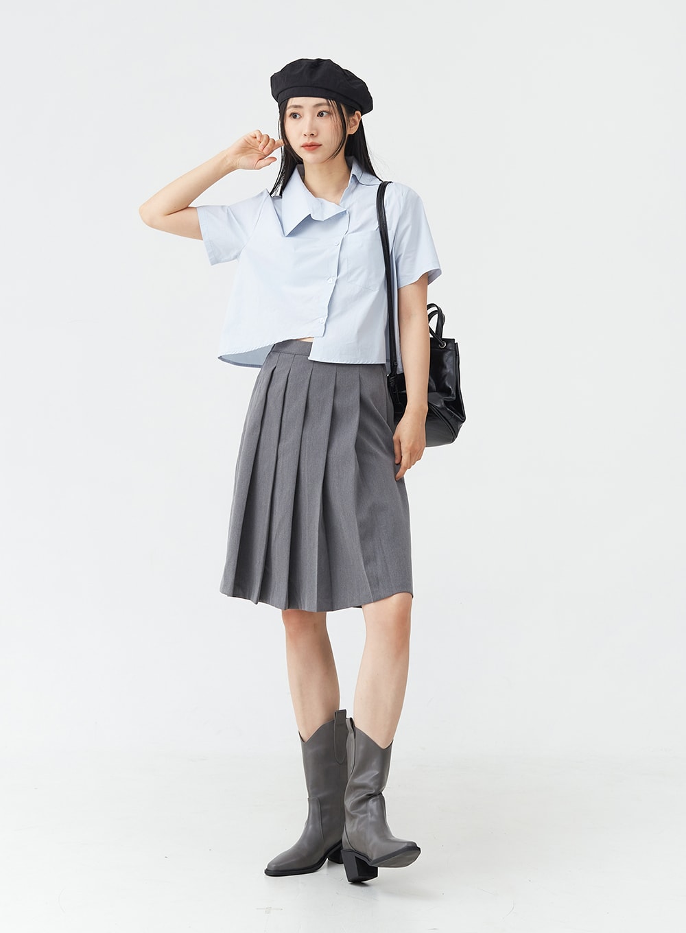 Basic Pleated Midi Skirt OG02 - Lewkin