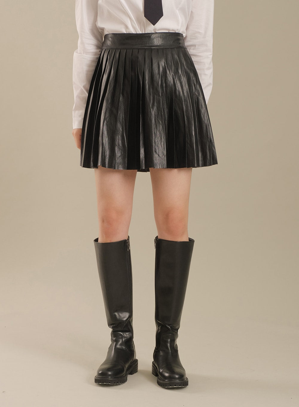 Faux Leather Pleated Mini Skirt J19 - Lewkin