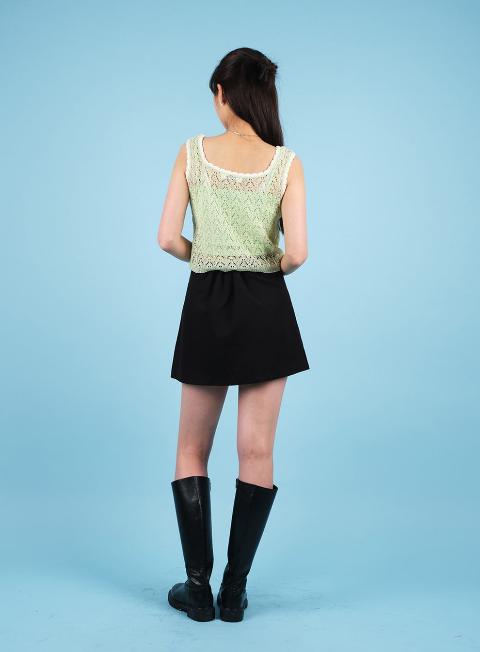 Square Neck Mesh Knit Tank Top CA19 Lewkin