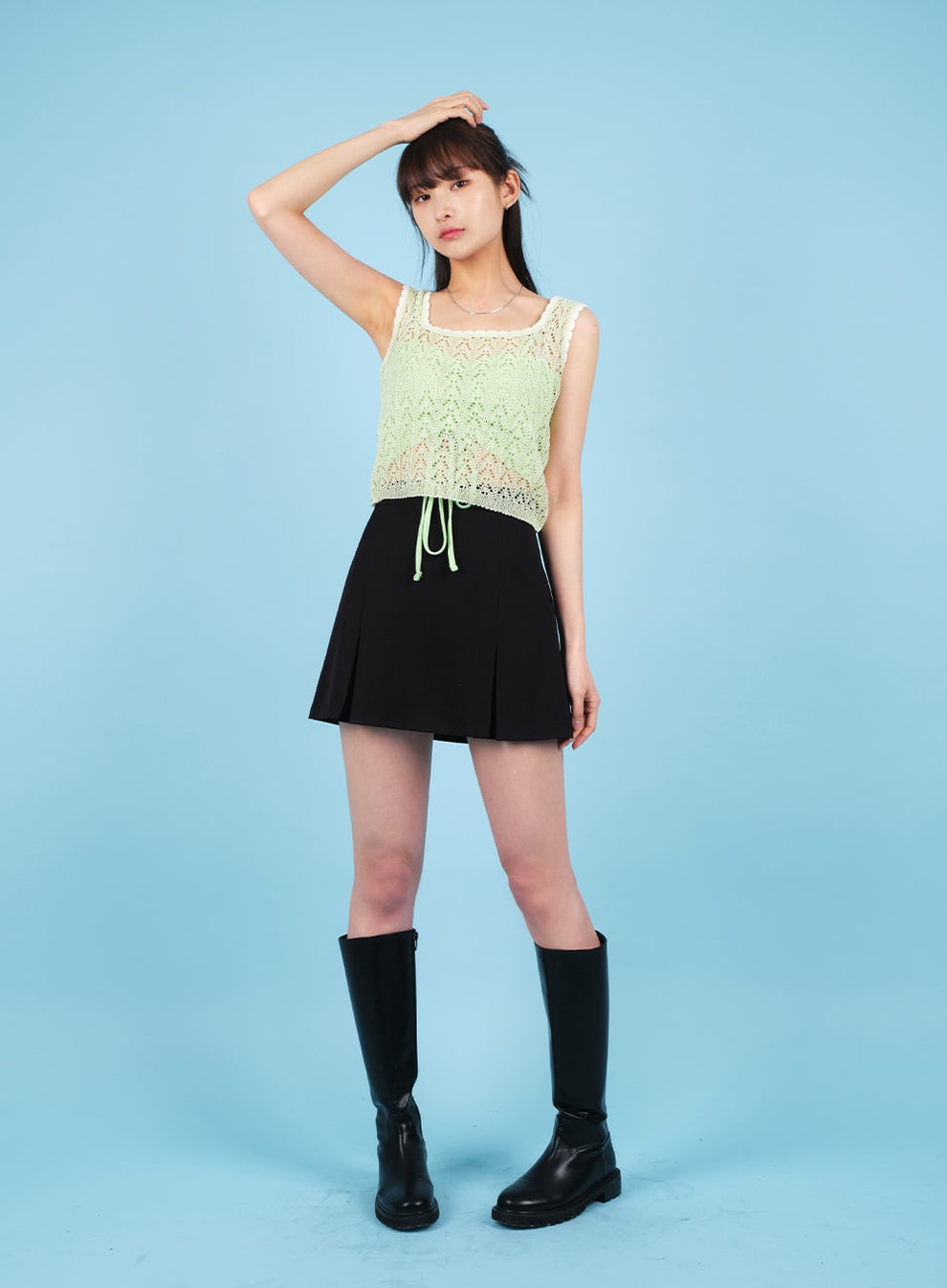 Square Neck Mesh Knit Tank Top CA19 Lewkin