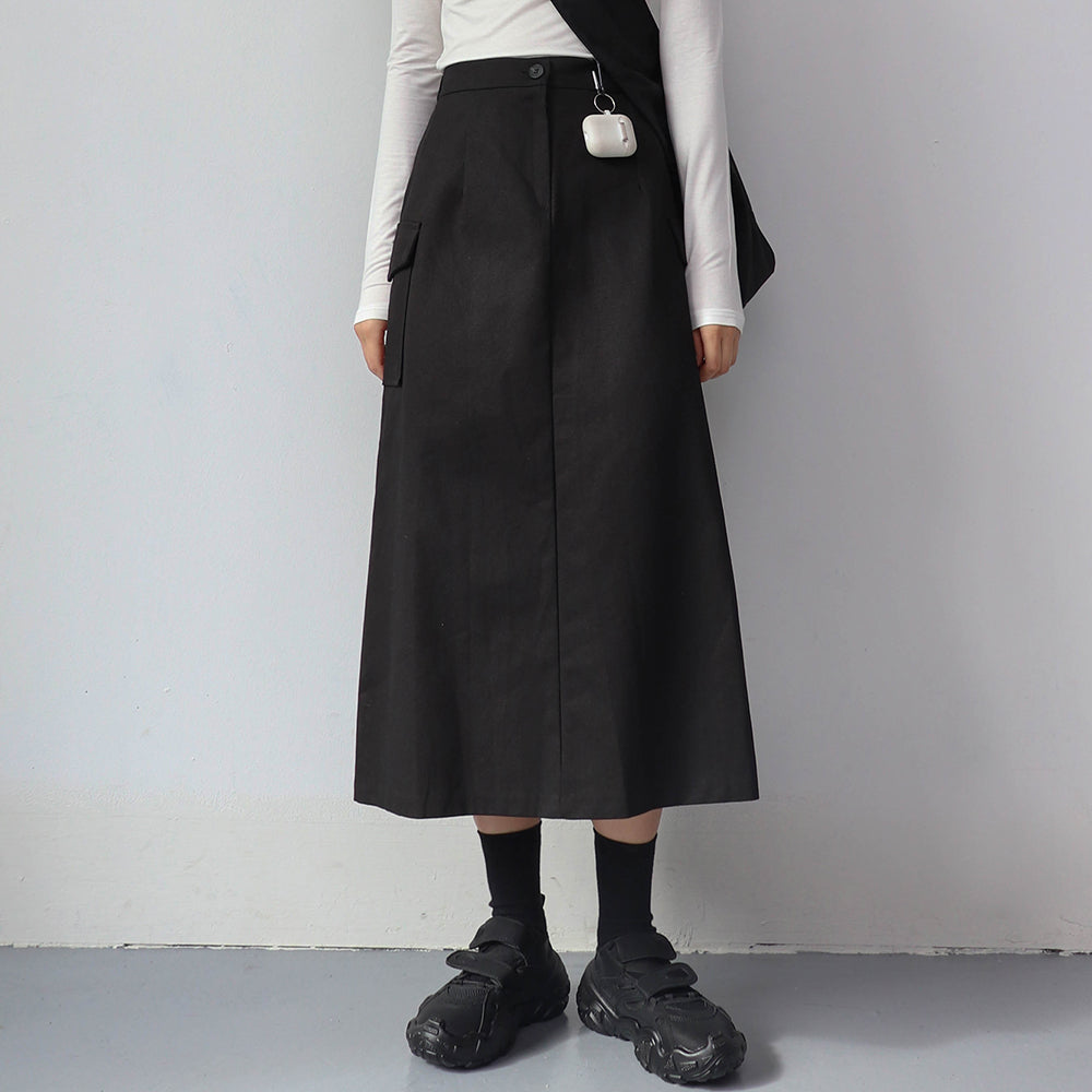 Simple High Waist Button Cargo Long Skirt CO05 - Lewkin