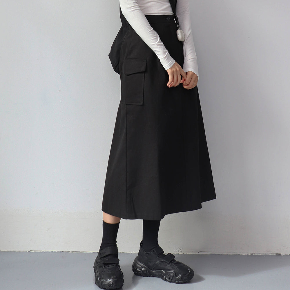 Simple High Waist Button Cargo Long Skirt CO05 - Lewkin