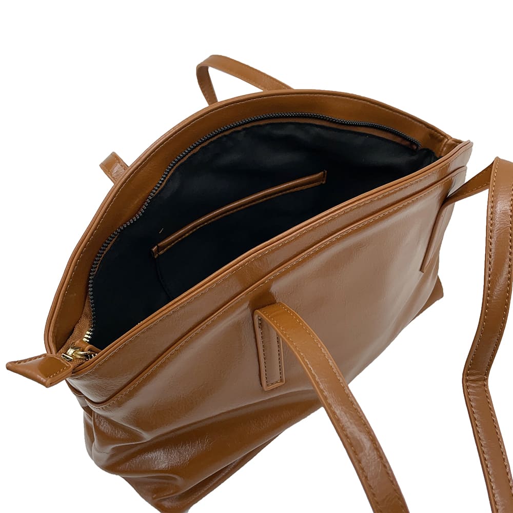 Wide Glossy Tote and Shoulder Bag U1502