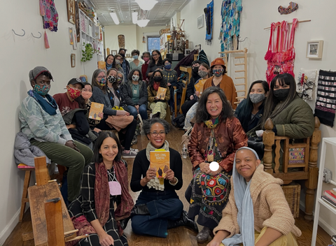 Cynthia Alberto with large group at Weaving Hand Studio