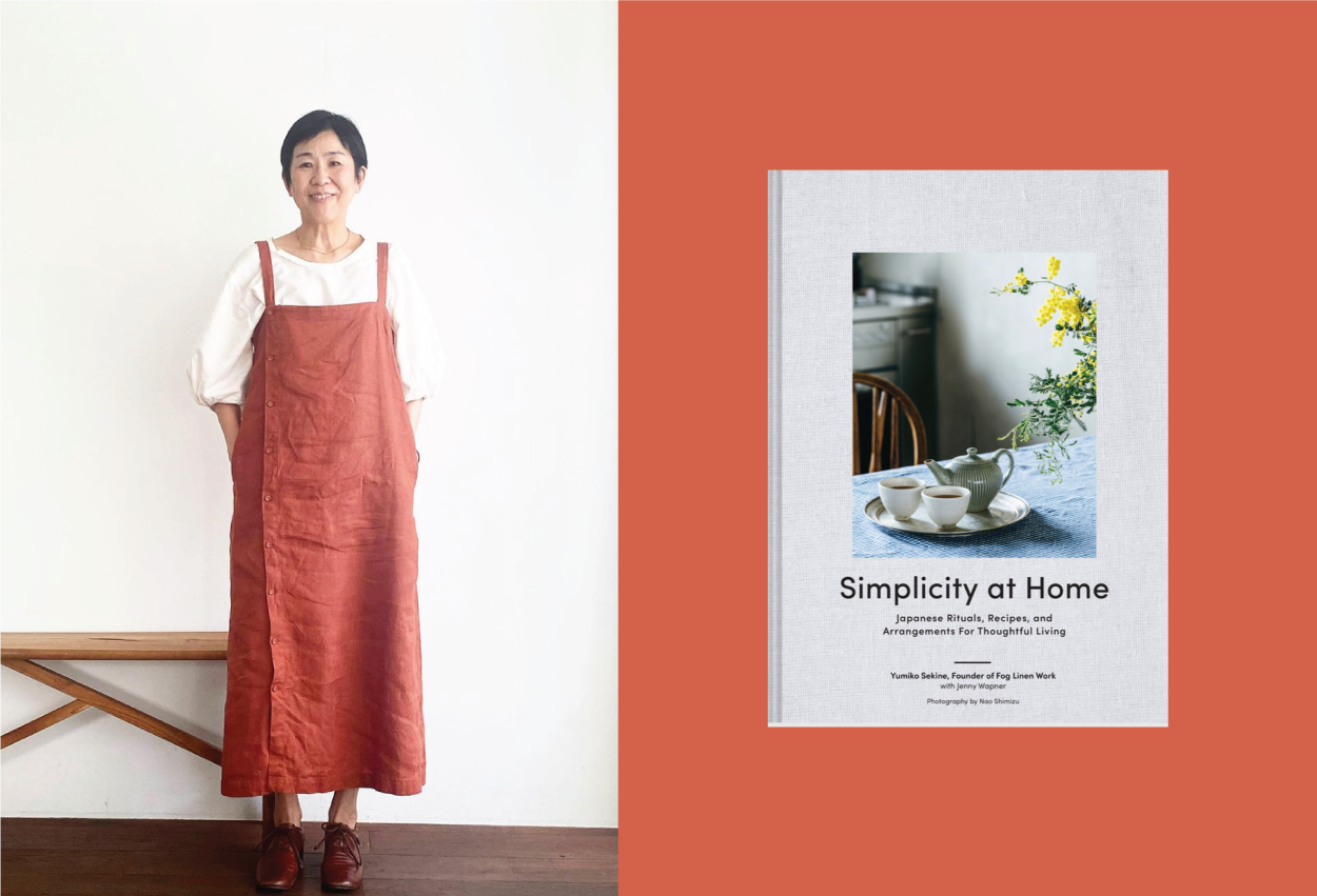 Image of Yumiko Sekine alongside an image of her book Simplicity at Home