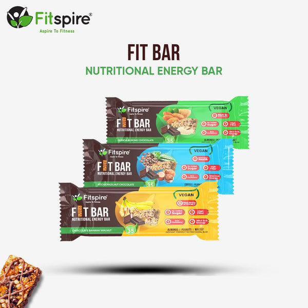 Fitspire Fit Banana Walnut & Quinoa Almond & Mocha Hazelnut Chocolate Energy Bar- Pack of 3