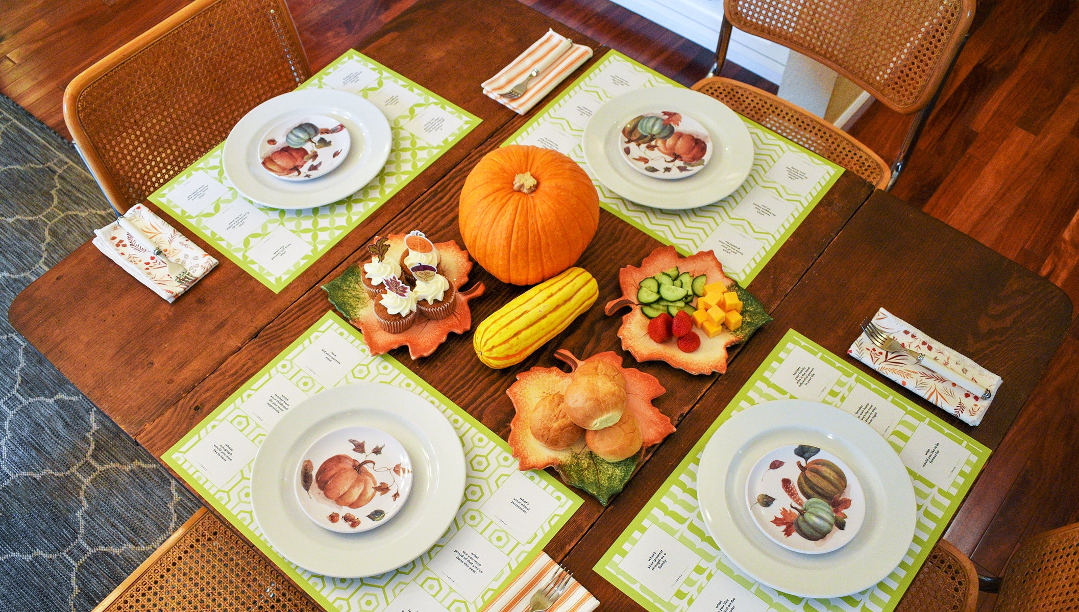 TableTopics placemats on a kids table at a large family gathering