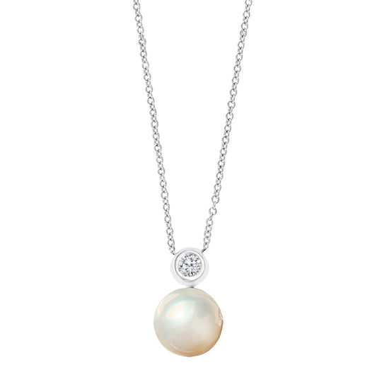 14K White Gold Freshwater Pearl and Diamond Pendant – Blue Ocean