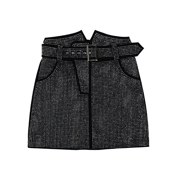 New Sheepskin Suede Hot Diamond Leather Belt Skirt