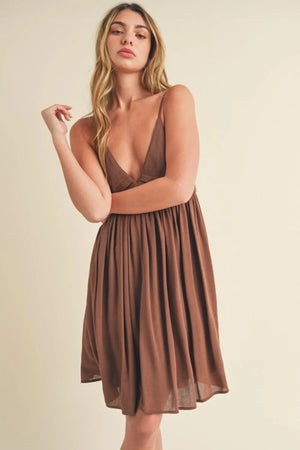 Aemi + Co Ruched Plunge Mini Cami Dress - blimsh.com