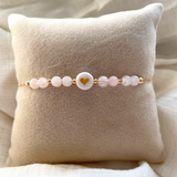 bracelet fin en quartz rose et gold filled avec un petit coeur - pierre de l'amour et de la douceur