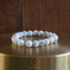 Bracelet en howlite naturelle - perle ronde de 8 mm - bracelet de lithothérapie - pierre blanche