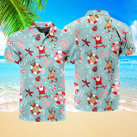 Christmas In July Cool Santa Reindeer Summer Beach Polo Shirt For Men