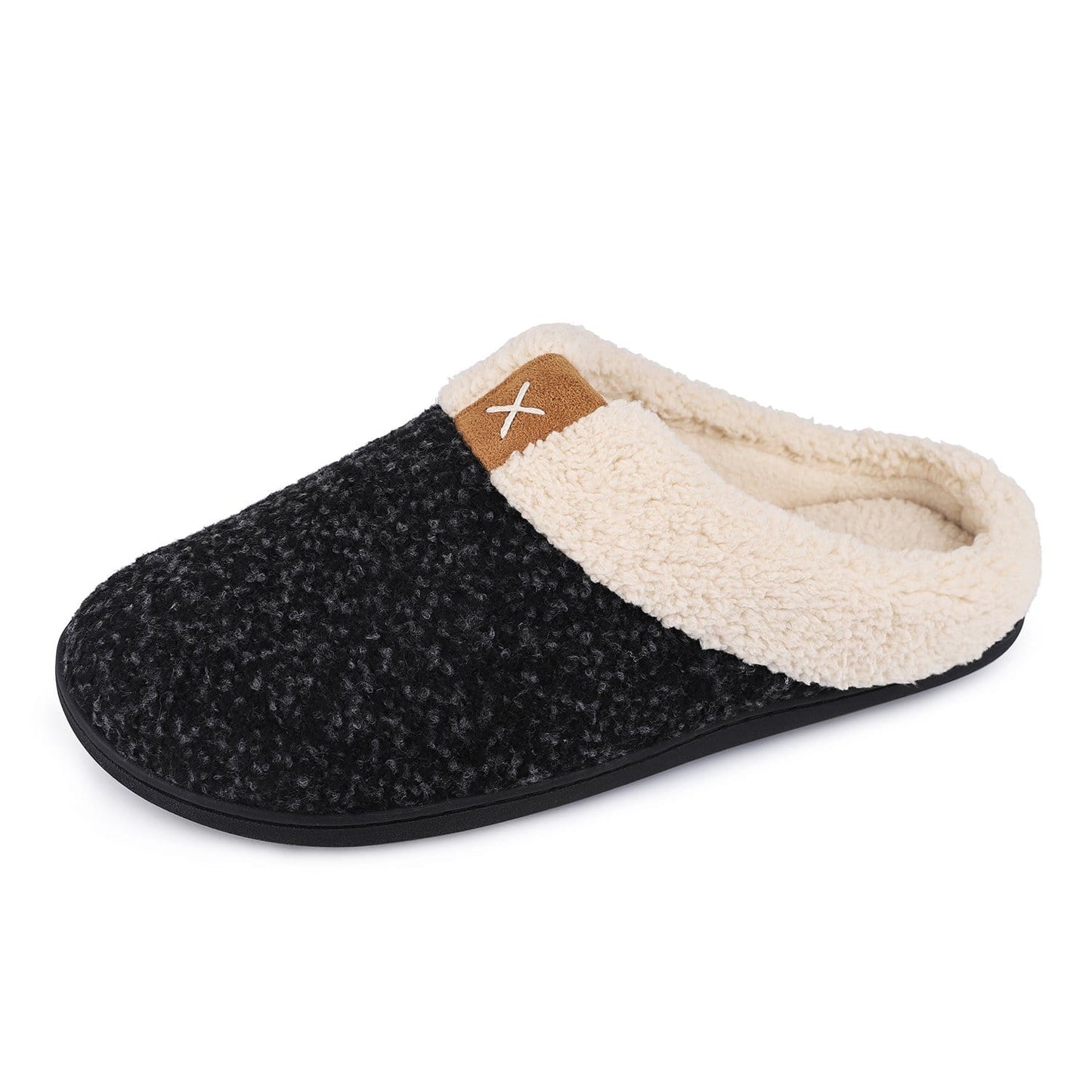 Men's Wool-Like Plush Fleece Lined Slippers- Space Black – FamilyFairy