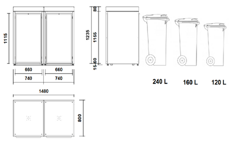 Planting structure trash can box dimensions drawing BIO Stefan