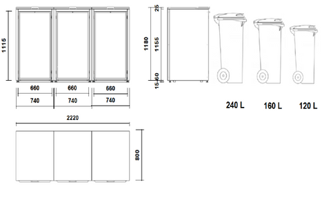 Trash can box dimensions BIO Stefan with lid drawing