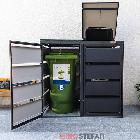 Box pour poubelles 2er BIO Stefan 120 Anthracite métal ouvert