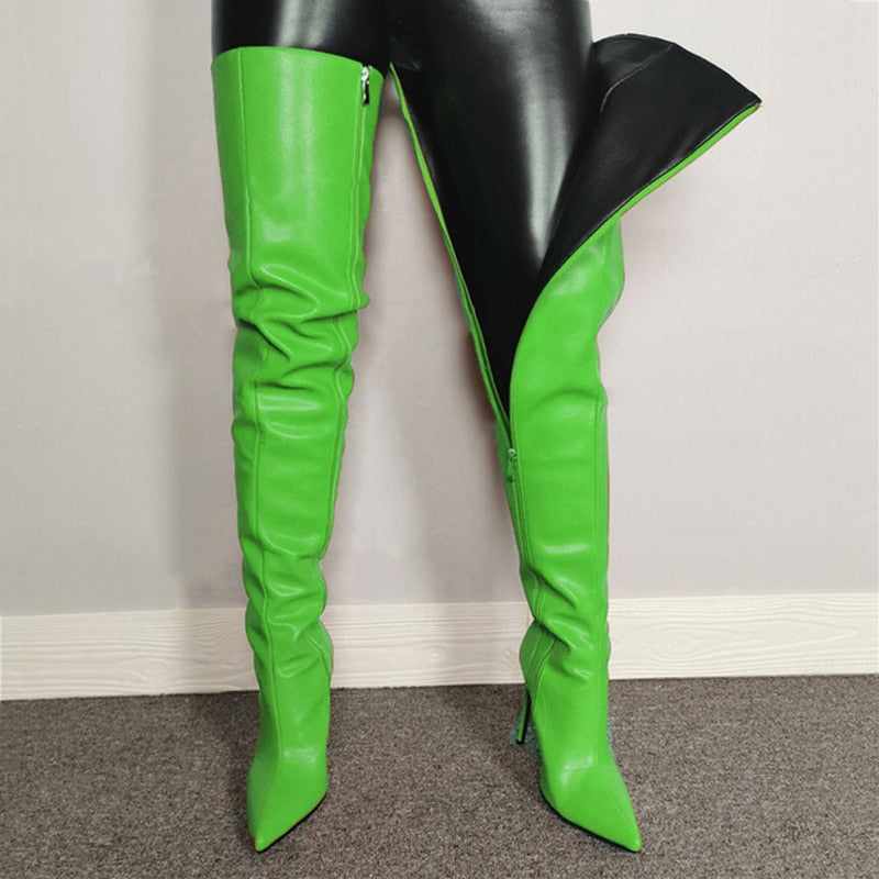 neon green over the knee boots