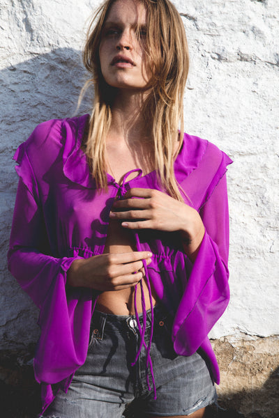 c-through violet top with long sleeves