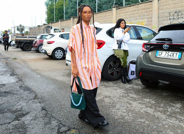 woman with striped shirt