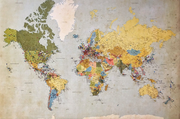 a colorful map of the world on a wall