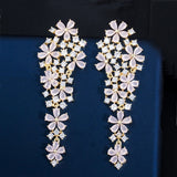Long Drop Flower Multi Color Blue Cubic Zirconia Earrings for Women Fashion Statement Wedding Party Jewelry
