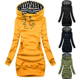 Women Hoodie Dress Sweatshirt Pullover Dress Autumn Winter Brand Printed Cotton Long Sleeve Slim Pocket Hoodie Dress S-3XL