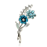 Rhinestone Flower Brooch Bouquet Blue Crystal Corsage Pins Broches Para Ropa Mujer Gift For Women Girls