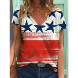 Trendy USA Flag Graphic T-shirt Women Summer Short Sleeve Clothes Casual Stars Printed T-shirt V-neck Kawaii Clothes T Shirts