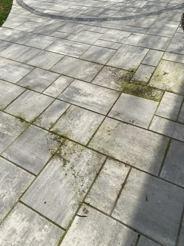 a dirty patio before Stain Solver