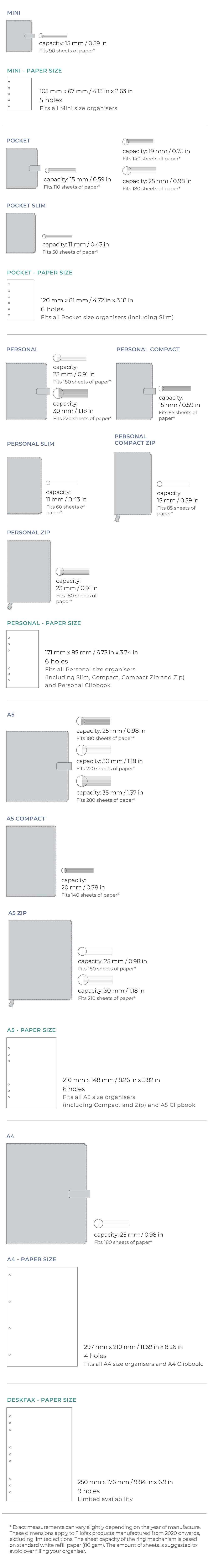 Filofax Organiser Size Guide