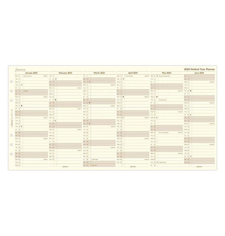 Vertical Year Planner A5 Cotton Cream 2024 Filofax Filofax UK