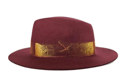 burgundy and gold goldy fedora hat alpachura