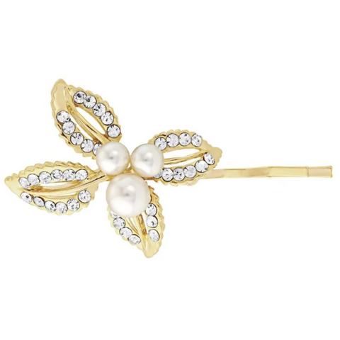 Pearl and Crystal Leaf Hair Slide-kirby grips-bobby pins-Tegen Accessories