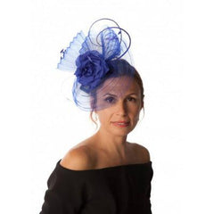 Royal Blue Pleated Crin Floral Fascinator