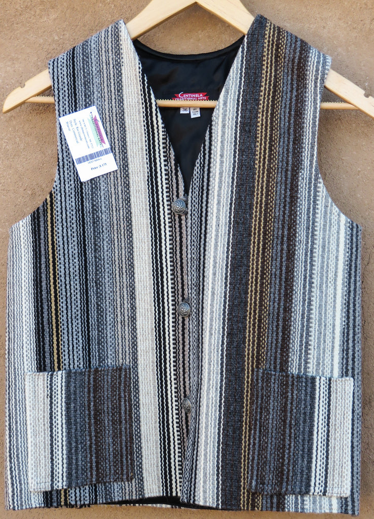 12271622 - Rainbow Chimayo vest, handwoven wool with lining