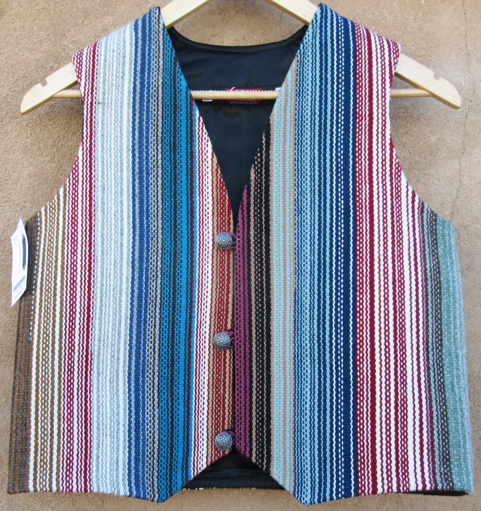 12211542 - Rainbow Chimayo vest, handwoven wool with lining-Southwest  Rainbow style vest