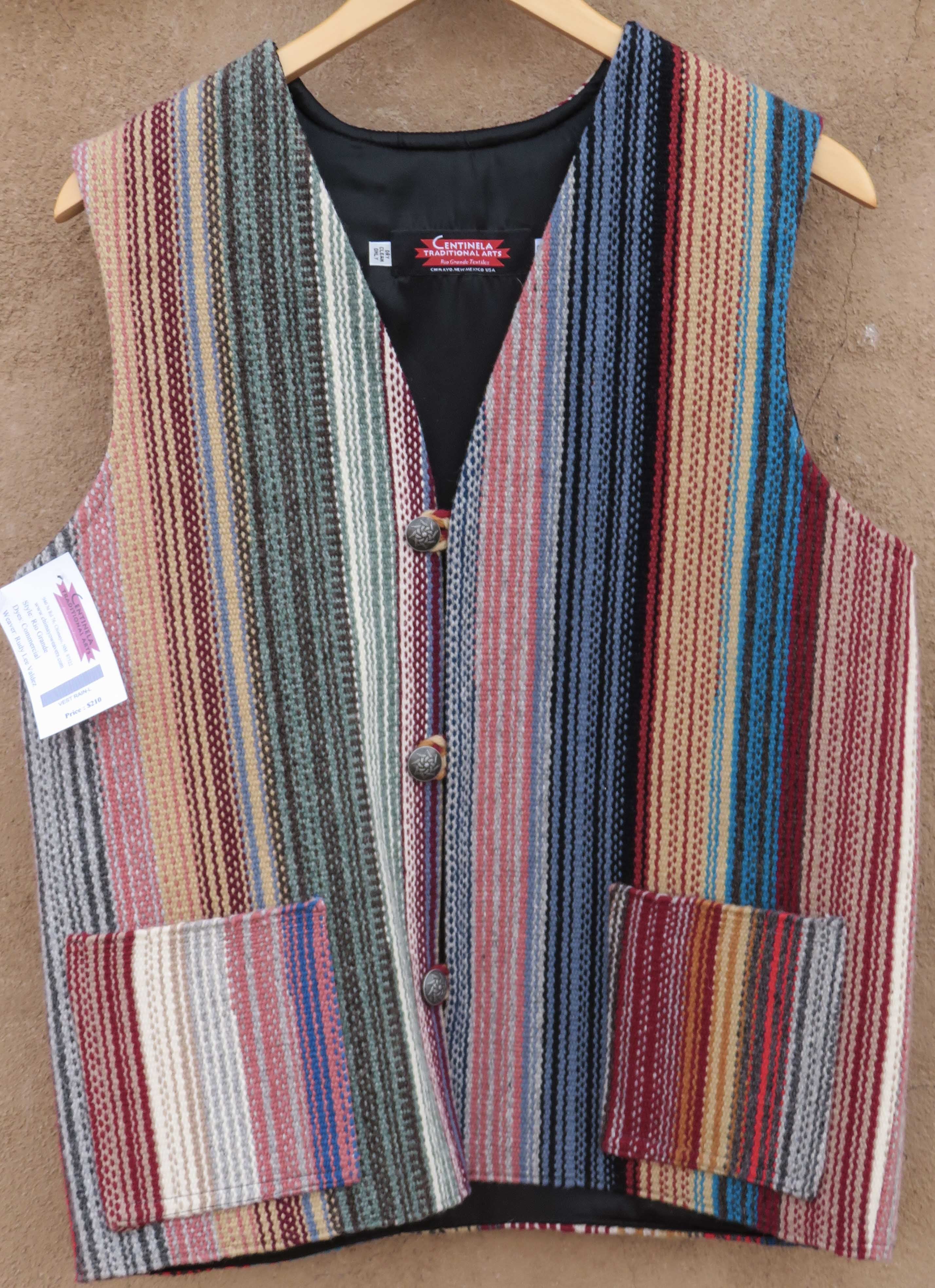 12211544 - Rainbow Chimayo vest, handwoven wool with lining-Southwest  Rainbow style vest