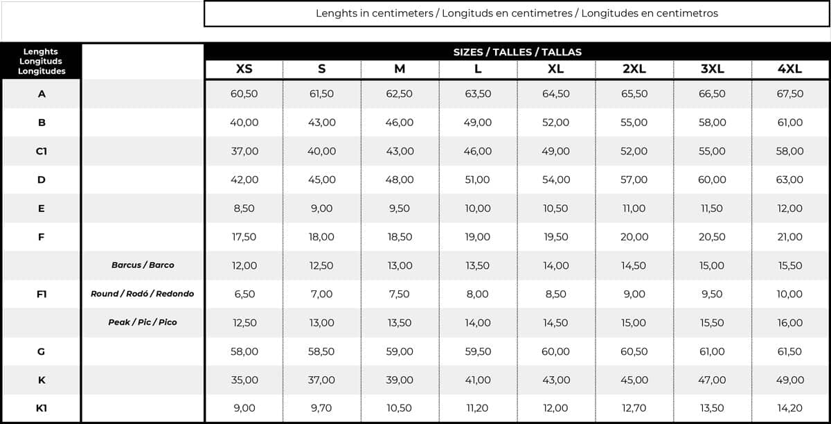 Femenine sizes chart for fit correctly • sitio®