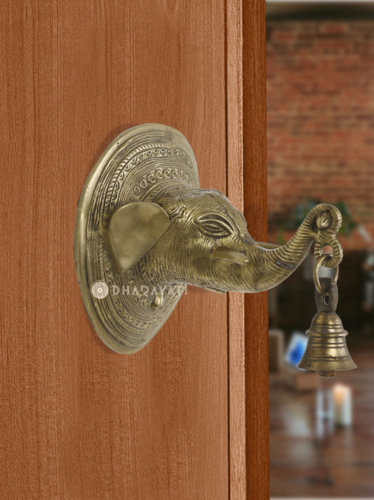 Brass Elephant Face Wall Hanging Bell Decorative – Dharayati