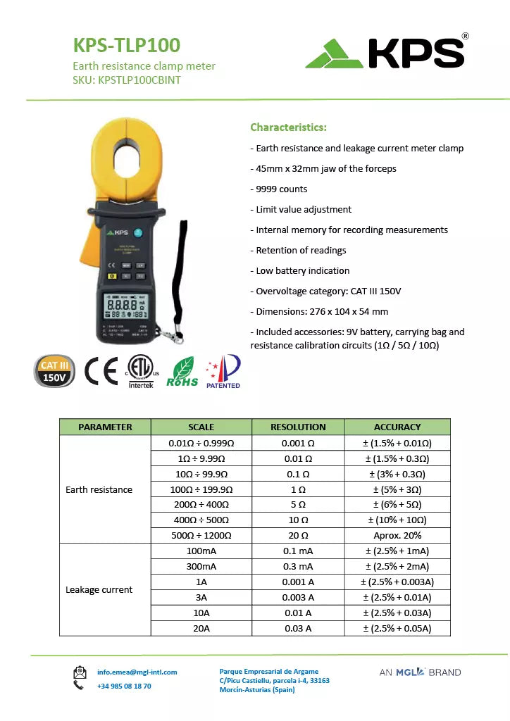 KPS-TLP100 Earth Ground Resistance Clamp Meter 20A 1200Ω Clampmeter