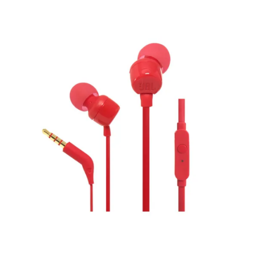 JBL Tune 110 in-Ear Headphones with Mic , Red- Papeeno.com