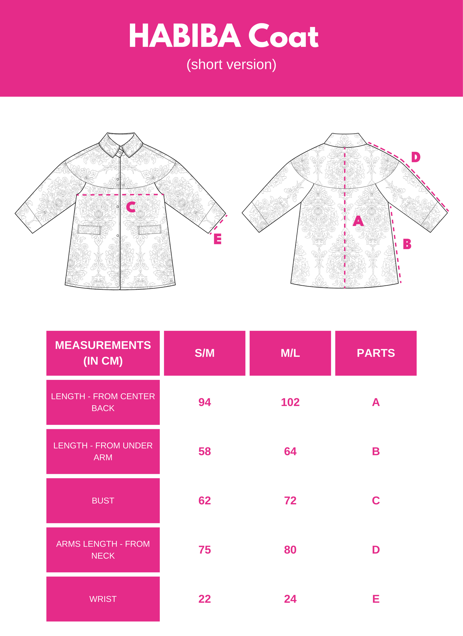 SIZE GUIDE HABIBA COAT SHORT