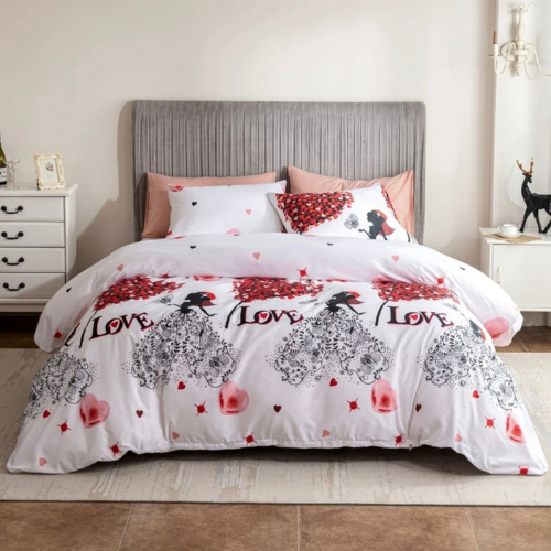 Without filler 6 pieces king size, Red heart design pearl white color, Bedding Set - Home & Kitchen - DOKAN.COM