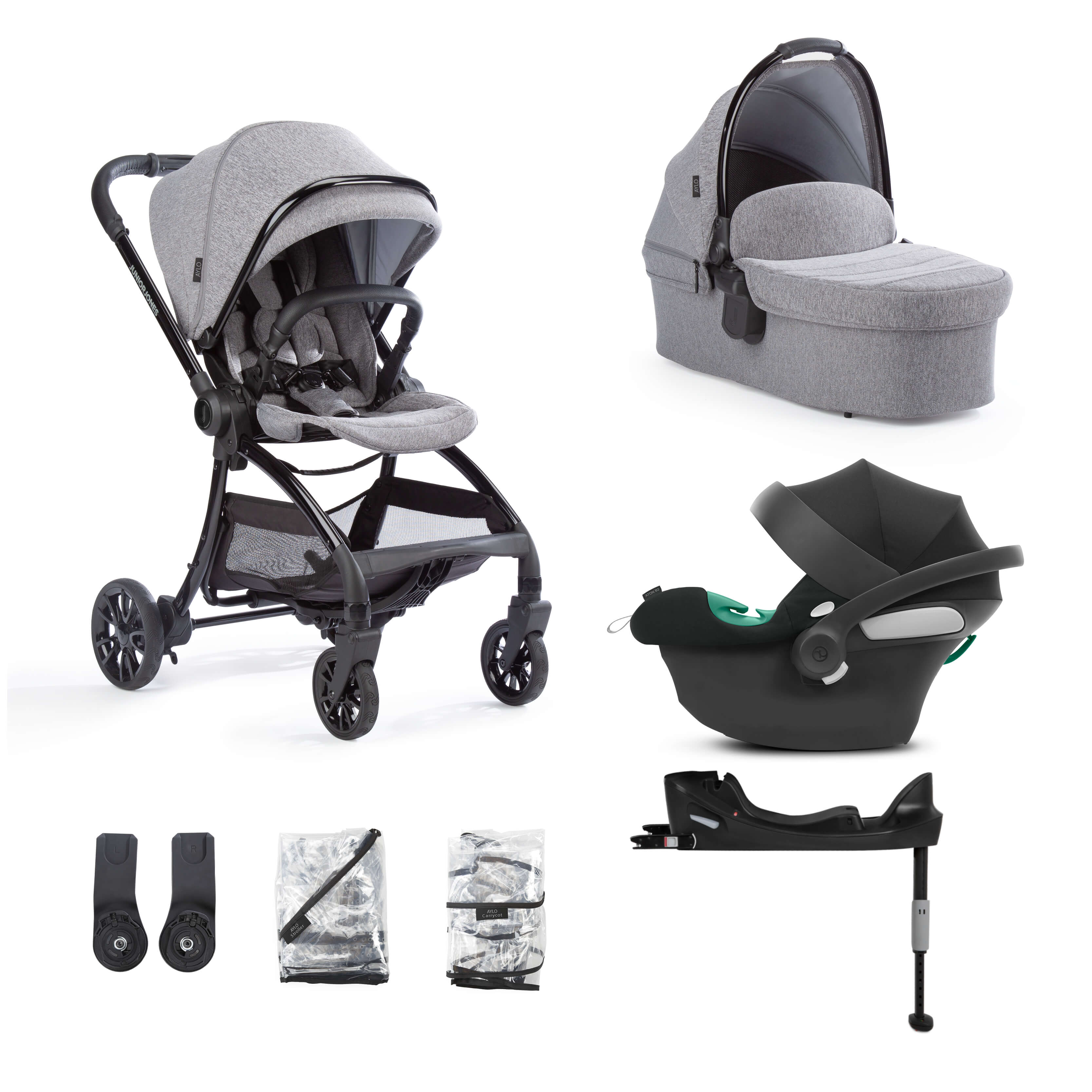 Aylo Grey Marl 7pc Travel System inc Cybex Volcano Black Car Seat