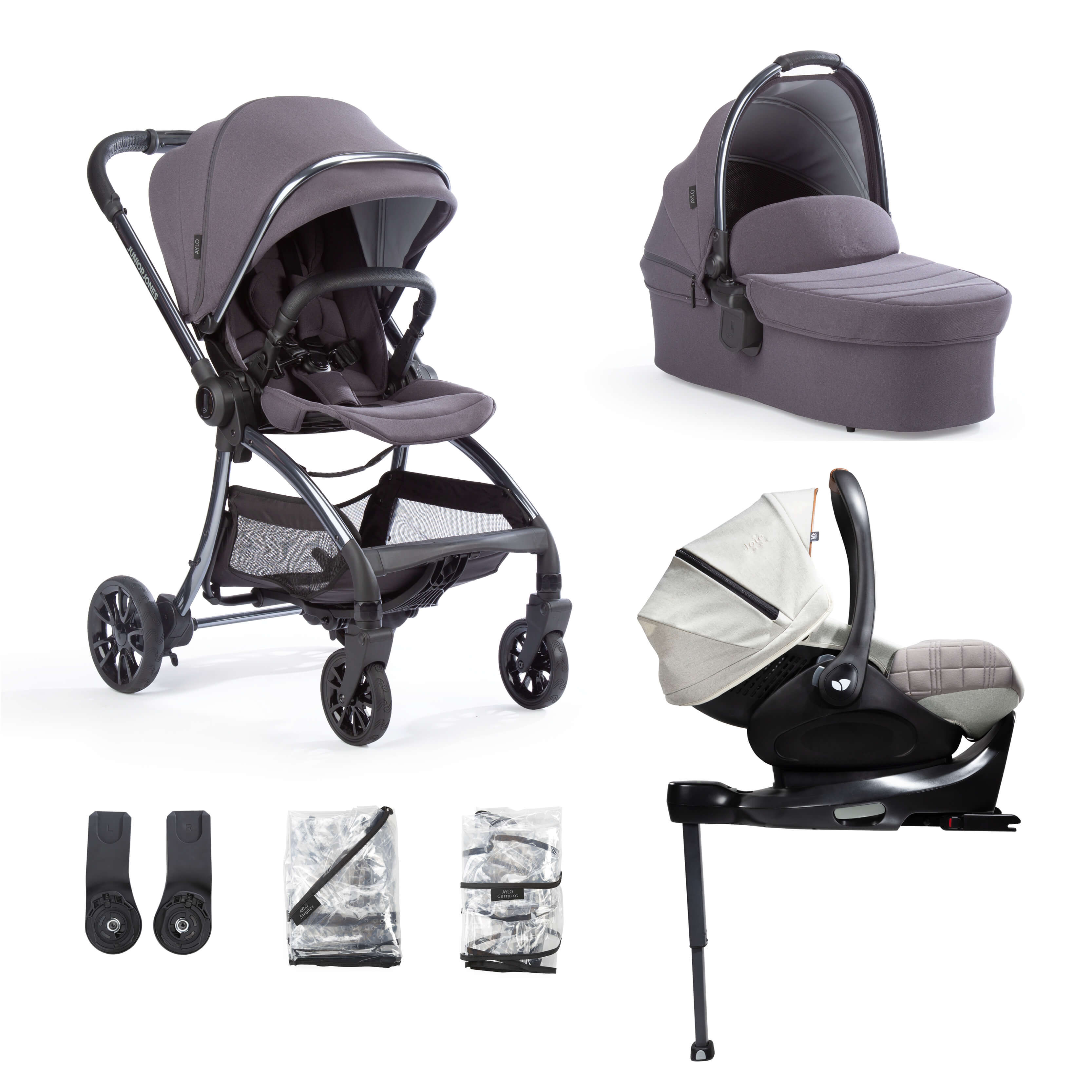 Aylo Dark Slate 7pc Travel System inc Joie Oyster Car Seat