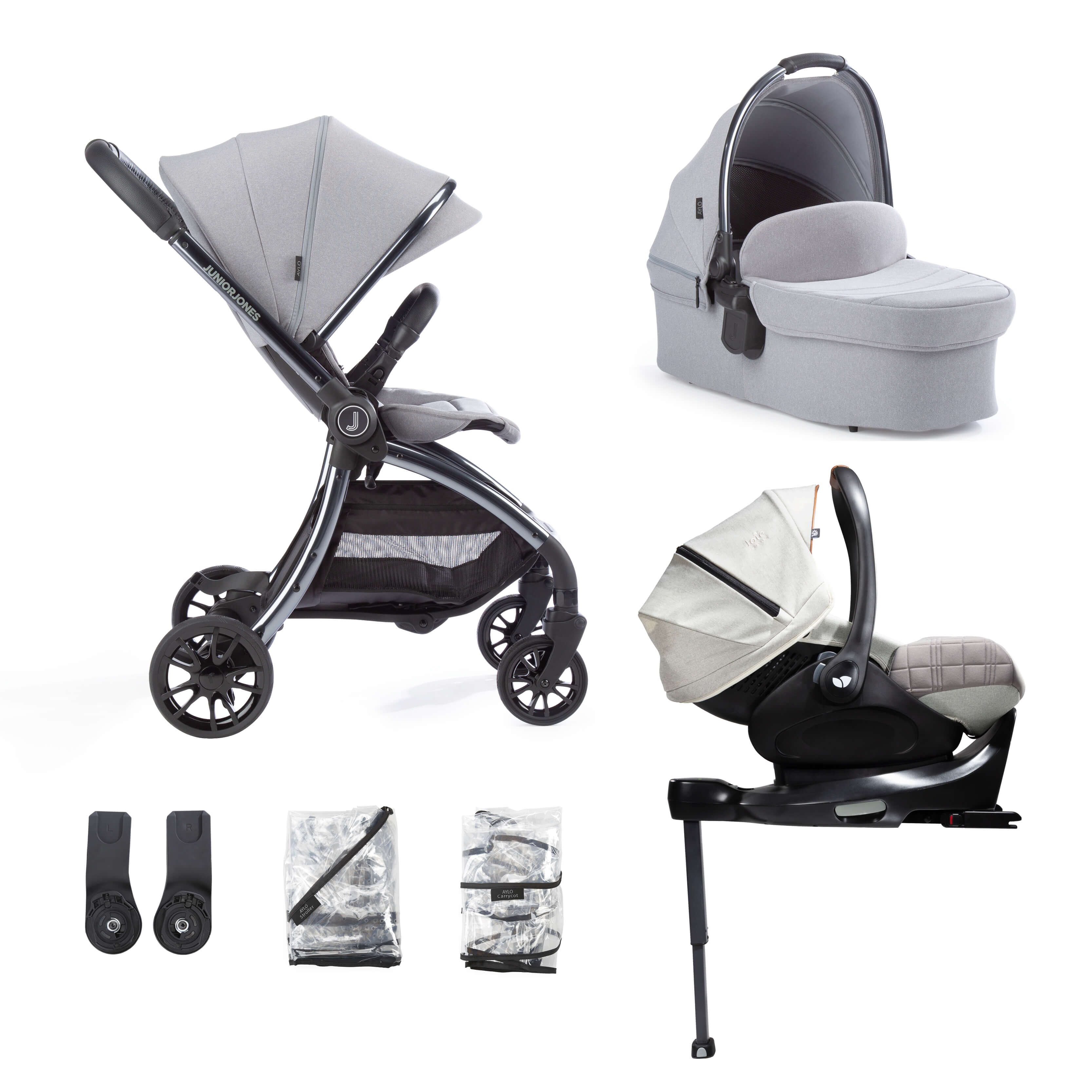 Aylo Pebble Grey 7pc Travel System inc Joie Oyster Car Seat